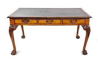 A George II Burlwood Partners Desk Height 30 x width 59 5/8 x depth 37 1/2 inches.