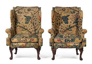 * A Pair of George II Style Wingback Armchairs Height 45 1/2 inches.