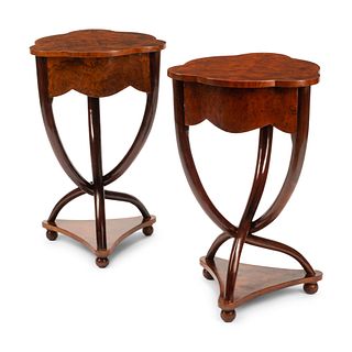 A Pair of Biedermeier Style Triangular Tables
Height 28 1/2 x width 17 1/2 x width 17 1/2 inches.
