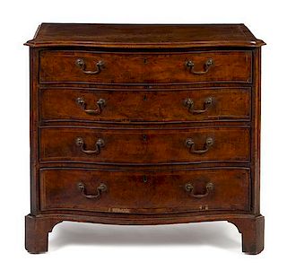 * A George II Style Walnut Chest of Drawers Height 32 1/4 x width 37 x depth 23 1/2 inches.