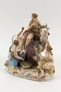 A Meissen Porcelain Figural Group of Europa and the Bull
Height 9 x width 7 x depth 4 inches.