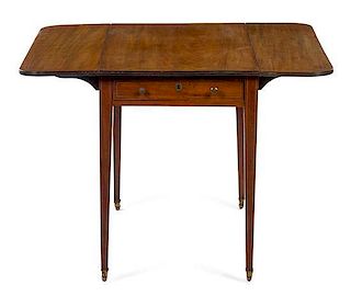 A George III Fruitwood Inlaid Mahogany Pembroke Table Height 27 1/2 x width 20 x depth 20 inches when closed.