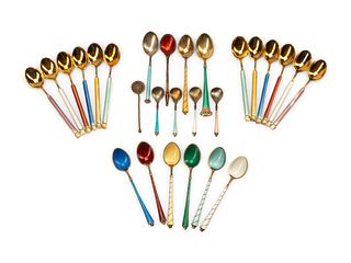 A Collection of Northern European Enameled Silver Spoons
Length of first 4 inches.