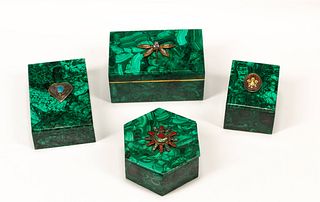 Four "Jeweled" Malachite Table Boxes
Height of first box 3 x width 6 x depth 4 inches.