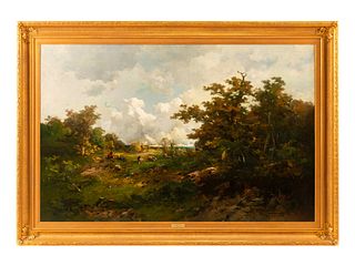 Emile Keymeulen
(Belgian, 1840-1882)
Landscape with Shepherd and His Flock, 1880