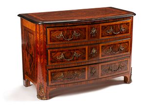 A Regence Style Parquetry Commode
Height 31 1/2 x width 46 1/2 x depth 24 inches.