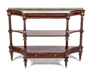 An English Gilt Bronze Mounted Amboyna Etagere Height 33 3/4 x width 46 3/4 x depth 13 7/8 inches.