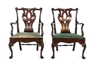 * A Pair of George III Mahogany Open Armchairs Height 37 3/4 inches.