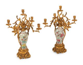 A Pair of Chinese Export Porcelain and Gilt Bronze Candelabra
Height 24 inches.