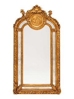 A Pair of Louis XV Style Gilt and Engraved Mirrors
Height 83 x width 43 inches.