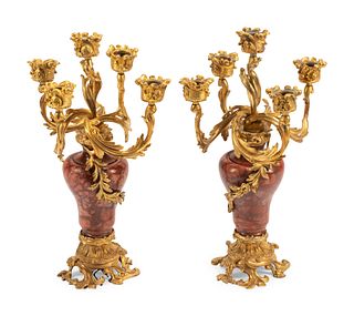 A Pair of Louis XV Style Gilt Bronze and Marble Candelabra
Height 24 inches.