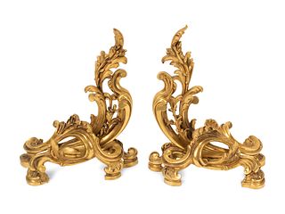 A Pair of Louis XV Style Gilt Bronze Chenets
Height 19 1/2 x width 15 1/2 inches.