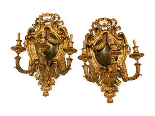 A Pair of Louis XV Style Gilt Bronze Sconces with Chinoiserie Decoration
Height 42 x width 28 x depth 19 inches.