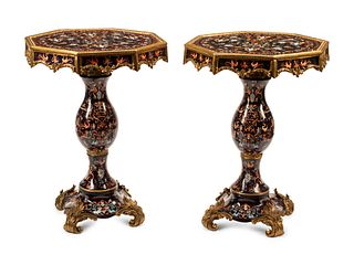 A Pair of Neoclassical Style Gilt Bronze Mounted Porcelain Tables
Height 32 x diameter 24 inches.