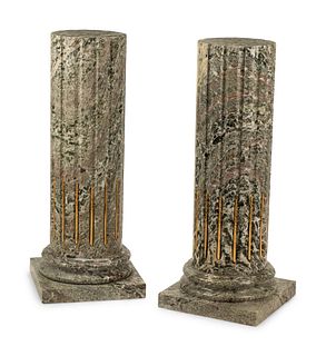 A Pair of Louis XVI Style Gilt Bronze Mounted Marble Pedestals
Height 40 x width 16 x depth 16 inches.