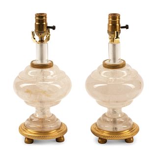 A Pair of Louis XVI Style Gilt Bronze and Rock Crystal Lamps
Height overall 14 inches.