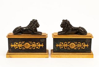 A Pair of French Bronze Lion Chenets
Height 11 x width 12 x depth 4 inches.