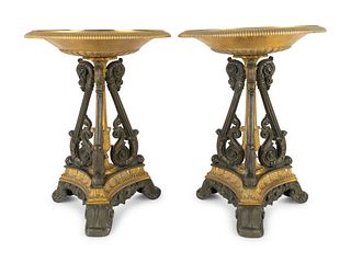 A Pair of French Gilt and Patinated Bronze Tazze
Height 10 x diameter 7 1/2 inches.
