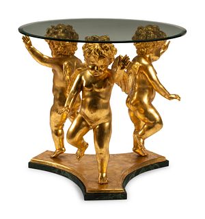A Continental Gilt Bronze and Glass Center Table