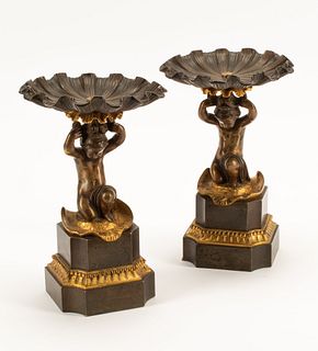A Pair of French Gilt and Patinated Bronze Tazze
Height 9 x diameter 6 inches.