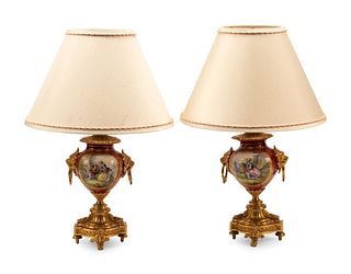A Pair of Gilt Bronze Mounted Sevres Style Porcelain Lamps
Height overall 13 inches.