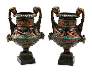 A Pair of Neoclassical Style Polychrome Bronze Urns
Height 37 x width 26 x depth 18 inches.
