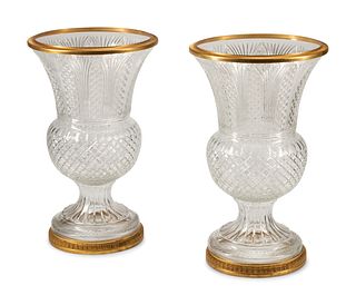 A Pair of French Gilt Bronze Mounted Cut Glass Campagna Vases
Height 30 inches.