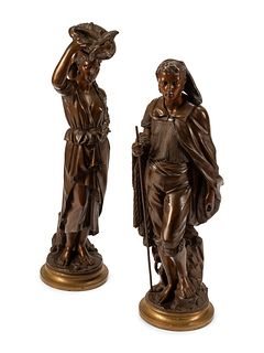 A Pair of French Bronze Figures with Gilt Bronze Bases
Height overall 31 inches.