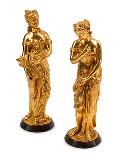 Theodore Doriot(French, 19th Century)Allegorical Figures (a pair)gilt bronzesigned T. DoriotHeight overall 16 inches.