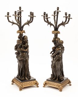 A Pair of Patinated Bronze Figural Groups After Clodion
Height 44 inches.