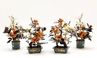 Two Pairs of Chinese Hardstone Trees with Cloisonne Bases
Height of first pair 15 inches.