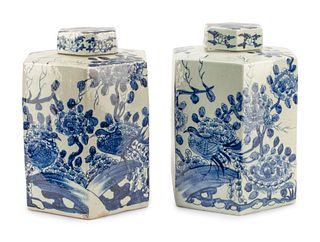 A Pair of Chinese Porcelain Hexagonal Tea Jars
Height 14 inches.