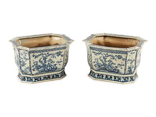 A Pair of Chinese Export Porcelain Jardinieres
Height 12 1/2 x width 19 1/2 x depth 16 inches.