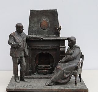 Illegibly Signed Bronze Sculpture Of Couple At
