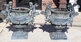 A Fine Quality Pair Of Bronze Pedestal Urns
