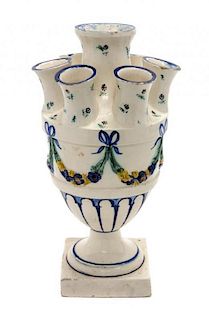 A French Faience Tulipiere Height 11 5/8 inches.