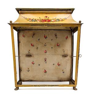 * A Painted Tole Hanging Vitrine Height 24 x width 20 1/2 x depth 9 inches.