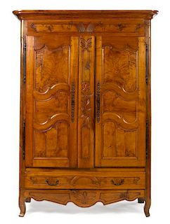 * A Provincial Walnut Armoire Height 82 1/2 x width 51 1/2 x depth 22 inches.