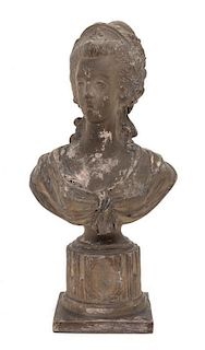 A French Terra Cotta Bust of Marie Antoinette Height 12 1/8 inches.