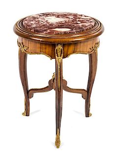 * A Louis XV Style Gilt Bronze Mounted Low Table Height 21 x diameter of top 17 inches.