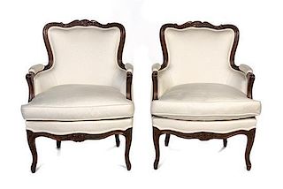 * A Pair of Louis XV Style Bergeres Height 36 1/2 inches.