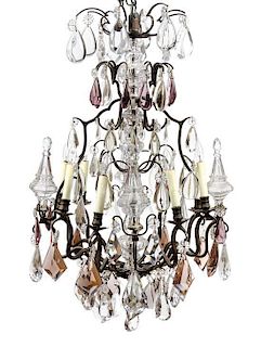 A French Cast Metal and Glass Eight-Light Chandelier Height 43 inches.