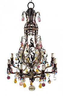 A French Gilt Metal Eight-Light Chandelier Height 36 1/2 inches.