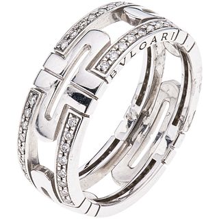 RING WITH DIAMONDS IN 18K WHITE GOLD, BVLGARI, PARENTESI COLLECTION with 64 brilliant cut diamonds ~0.64 ct. Size: 10