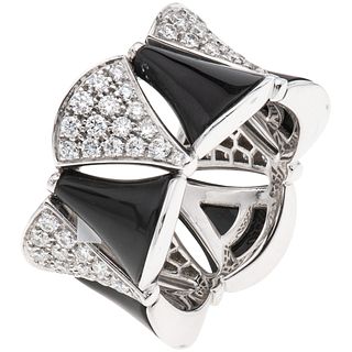 RING WITH ONYX AND DIAMONDS IN 18K WHITE GOLD, BVLGARI, DIVAS' DREAM COLLECTION with 80 brilliant cut diamonds. Size:7