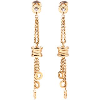 PAIR OF EARRINGS WITH DIAMONDS IN YELLOW GOLD 18K, BVLGARI, B.ZERO1 COLLECTION with 2 brilliant cut diamonds ~0.14 ct