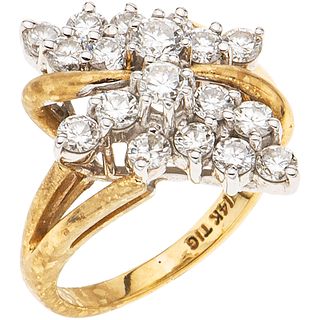 RING WITH DIAMONDS IN 14K YELLOW GOLD with 18 brilliant cut diamonds ~1.45 ct. Weight: 6.9 g. Size: 5 ½