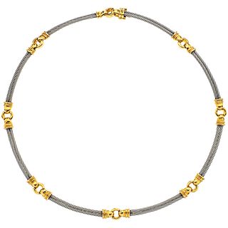 CHOKER IN STEEL AND 18K YELLOW GOLD Weight: 29.0 g. Length: 15.8" (40.2 cm)