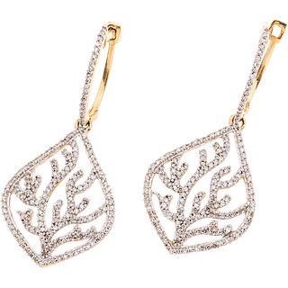 PAIR OF EARRINGS WITH DIAMONDS IN 14K YELLO GOLD with 336 8x8 cut diamonds ~0.75 ct. Weight: 4.7 g. Size: 0.6 x 1.4" (1.7 x 3.7 cm)