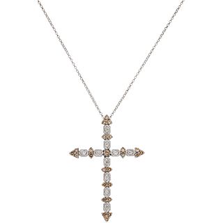 CHOKER AND CROSS WITH DIAMONDS IN 14K AND 18K WHITE GOLD with 25 brown diamonds and 10 brillante cut white diamonds ~0.65 ct